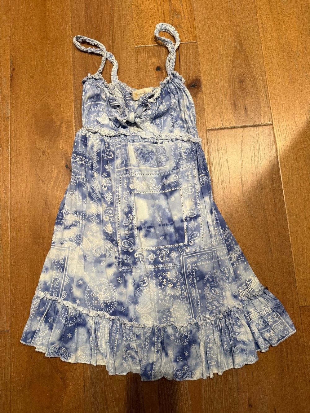 Ocean Drive blue and white tie-dye bandana print mini dress (S)